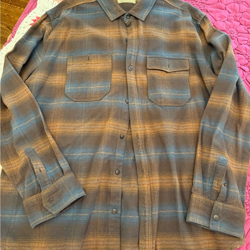 Men's Casual Button Down Shirt - Blue and Brown